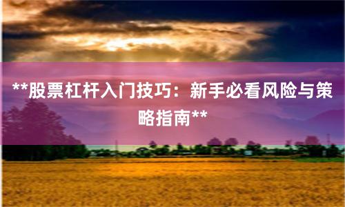 **股票杠杆入门技巧：新手必看风险与策略指南**